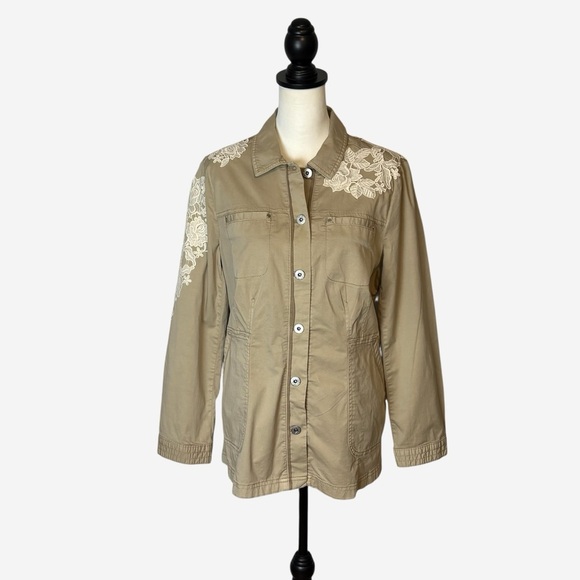 Chicos Lace Utility Jacket Pockets Tan - Picture 1 of 13